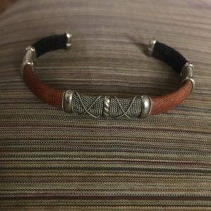 Leather & Wire Wrap Brass Bracelet